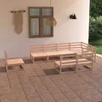 Set mobilier de grădină, 8 piese, lemn masiv de pin