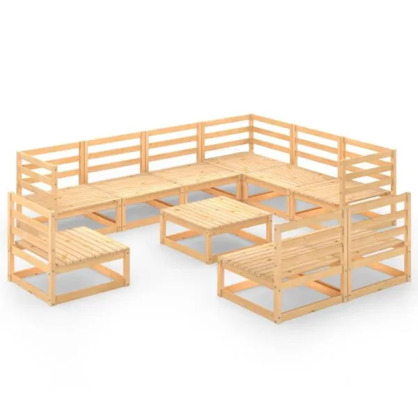 Set mobilier de grădină, 10 piese, lemn masiv de pin