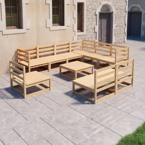 Set mobilier de grădină, 10 piese, lemn masiv de pin