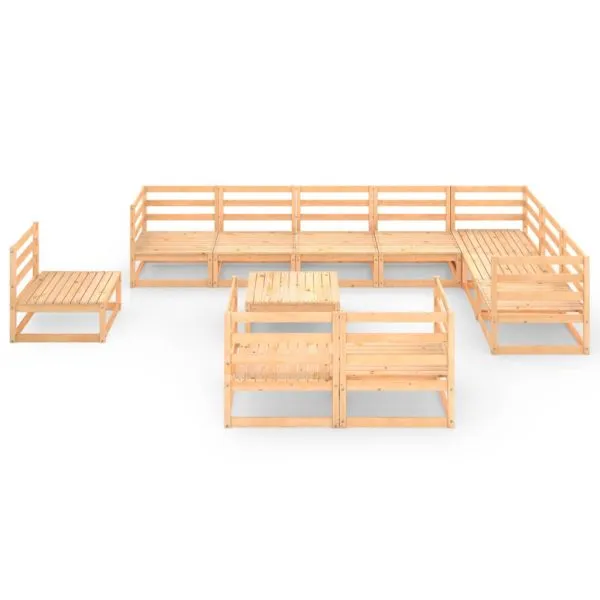 Set mobilier de grădină, 11 piese, lemn masiv de pin