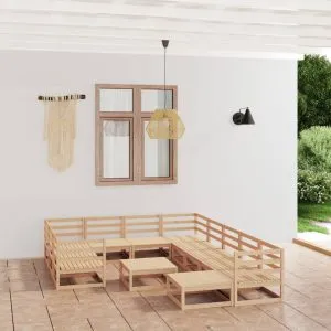 Set mobilier de grădină, 12 piese, lemn masiv de pin