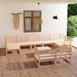 Set mobilier de grădină, 10 piese, lemn masiv de pin
