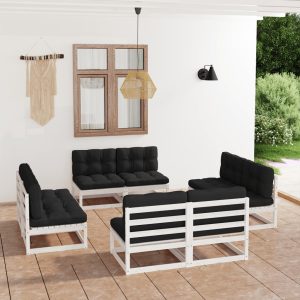 Set mobilier de grădină cu perne, 8 piese, lemn masiv de pin
