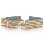 Set mobilier de grădină cu perne, 13 piese, lemn masiv de pin