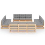 Set mobilier de grădină cu perne, 13 piese, lemn masiv de pin