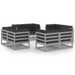 Set mobilier de grădină cu perne, 8 piese, lemn masiv de pin