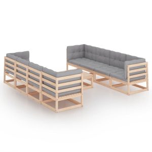 Set mobilier de grădină, 9 piese, cu perne, lemn masiv de pin
