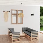 Set mobilier de grădină, 9 piese, cu perne, lemn masiv de pin