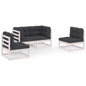Set mobilier de grădină cu perne, 4 piese, lemn masiv de pin