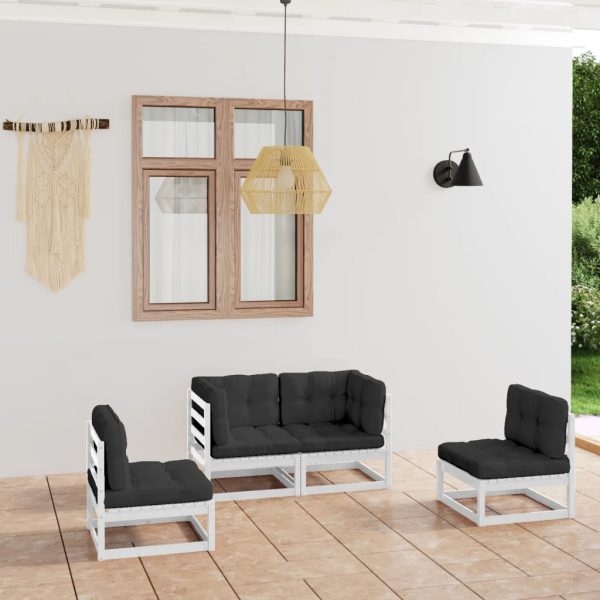 Set mobilier de grădină cu perne, 4 piese, lemn masiv de pin