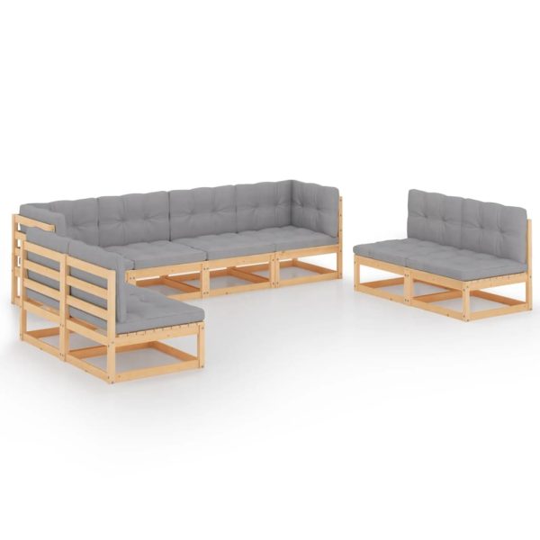 Set mobilier de grădină cu perne, 8 piese, lemn masiv de pin