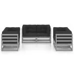 Set mobilier de grădină cu perne, 6 piese, lemn masiv de pin