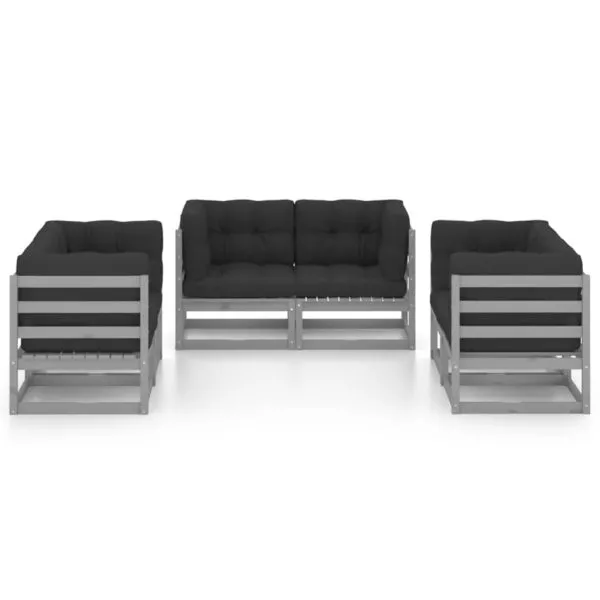 Set mobilier de grădină cu perne, 6 piese, lemn masiv de pin