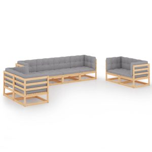 Set mobilier de grădină cu perne, 8 piese, lemn masiv de pin