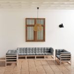 Set mobilier de grădină cu perne, 8 piese, lemn masiv de pin
