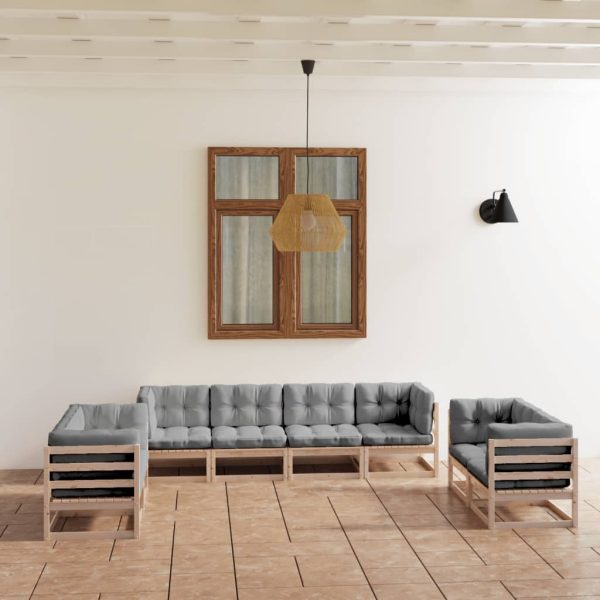 Set mobilier de grădină cu perne, 8 piese, lemn masiv de pin