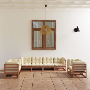Set mobilier de grădină cu perne, 8 piese, lemn masiv pin