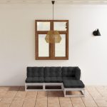 Set mobilier de grădină cu perne, 4 piese, lemn masiv de pin