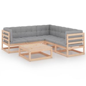 Set mobilier de grădină cu perne, 6 piese, lemn masiv de pin