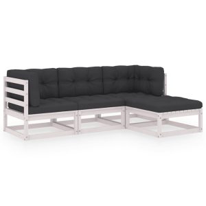 Set mobilier de grădină cu perne, 4 piese, lemn masiv de pin