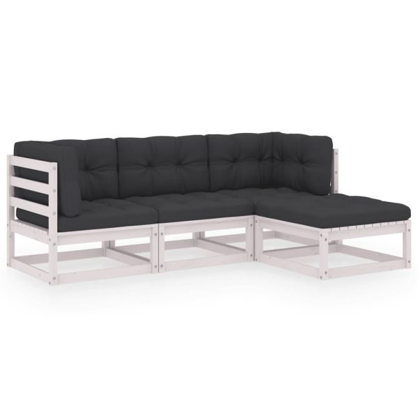 Set mobilier de grădină cu perne, 4 piese, lemn masiv de pin