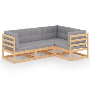 Set mobilier de grădină cu perne, 4 piese, lemn masiv de pin