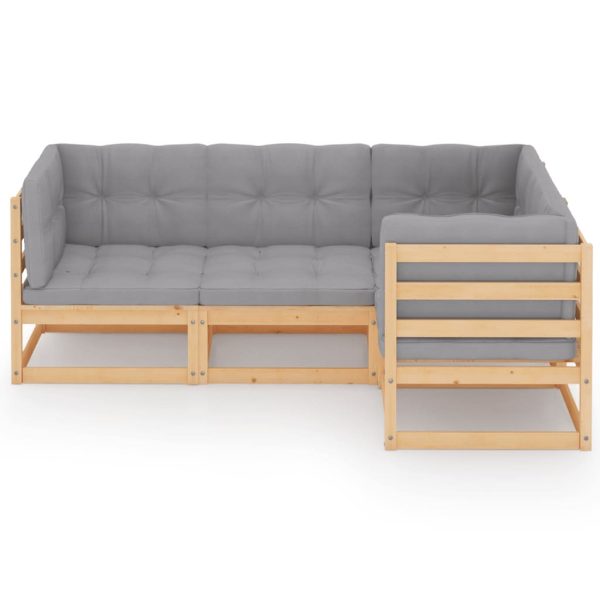 Set mobilier de grădină cu perne, 4 piese, lemn masiv de pin