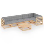 Set mobilier de grădină cu perne, 7 piese, lemn masiv de pin