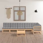 Set mobilier de grădină cu perne, 7 piese, lemn masiv de pin