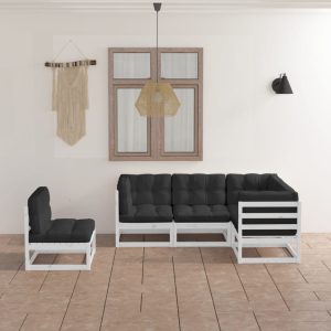 Set mobilier de grădină cu perne, 5 piese, lemn masiv de pin