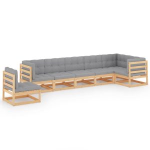 Set mobilier de grădină cu perne, 7 piese, lemn masiv de pin