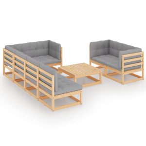 Set mobilier de grădină cu perne, 8 piese, lemn masiv de pin
