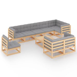 Set mobilier grădină cu perne, 10 piese, lemn masiv de pin