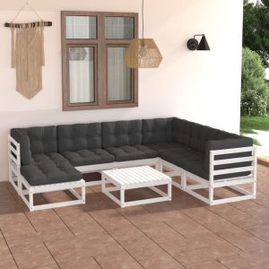 Set mobilier de grădină cu perne, 8 piese, lemn masiv de pin