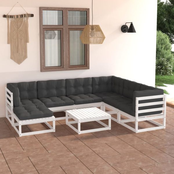 Set mobilier de grădină cu perne, 8 piese, lemn masiv de pin