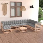 Set mobilier grădină cu perne, 9 piese, lemn masiv de pin