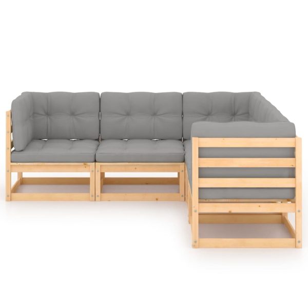 Set mobilier de grădină cu perne, 5 piese, lemn masiv de pin