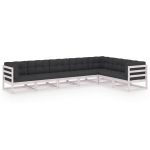 Set mobilier grădină cu perne, 7 piese, alb, lemn masiv de pin