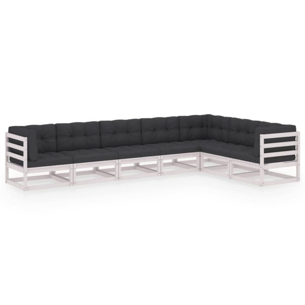 Set mobilier grădină cu perne, 7 piese, alb, lemn masiv de pin