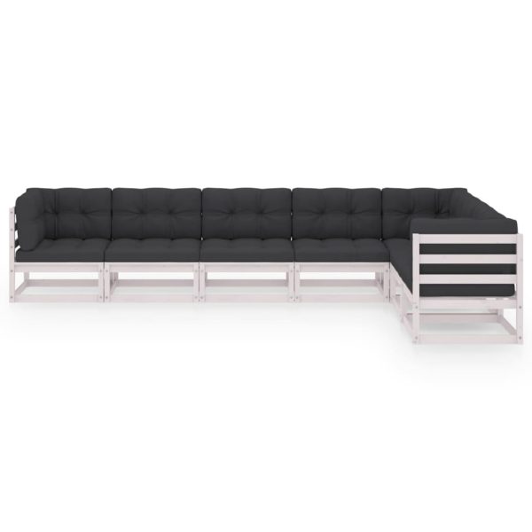 Set mobilier grădină cu perne, 7 piese, alb, lemn masiv de pin