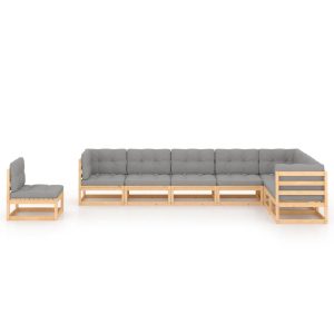 Set mobilier grădină cu perne, 8 piese, lemn masiv de pin