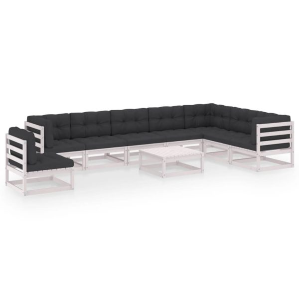 Set mobilier grădină cu perne, 9 piese, lemn masiv de pin alb