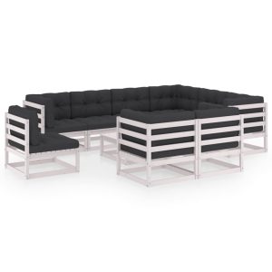 Set mobilier grădină cu perne, 10 piese, lemn masiv de pin