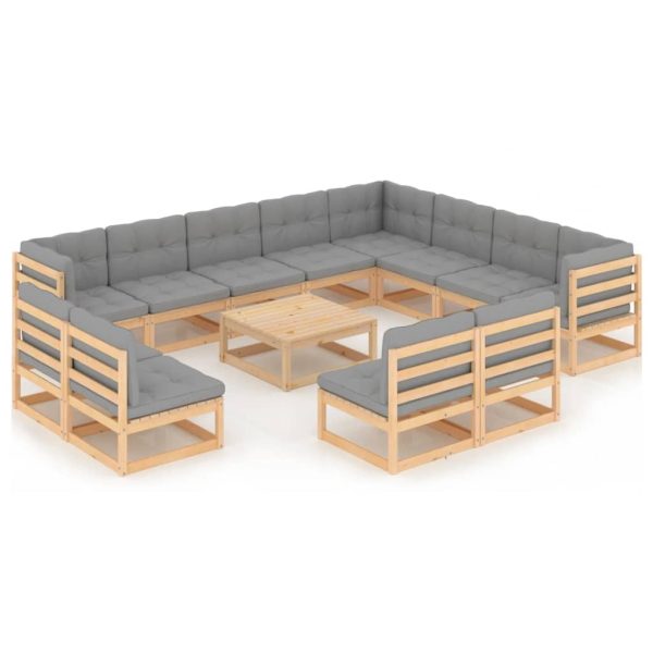 Set mobilier de grădină cu perne, 13 piese, lemn masiv de pin