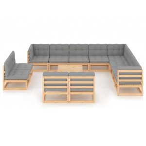 Set mobilier de grădină cu perne, 13 piese, lemn masiv de pin