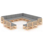 Set mobilier de grădină cu perne, 13 piese, lemn masiv de pin