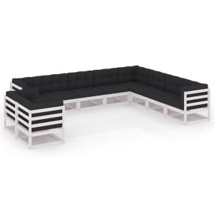 Set mobilier grădină cu perne, 10 piese, lemn masiv de pin