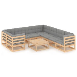 Set mobilier grădină cu perne, 9 piese, lemn masiv de pin