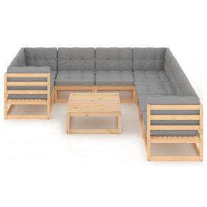 Set mobilier grădină cu perne, 9 piese, lemn masiv de pin