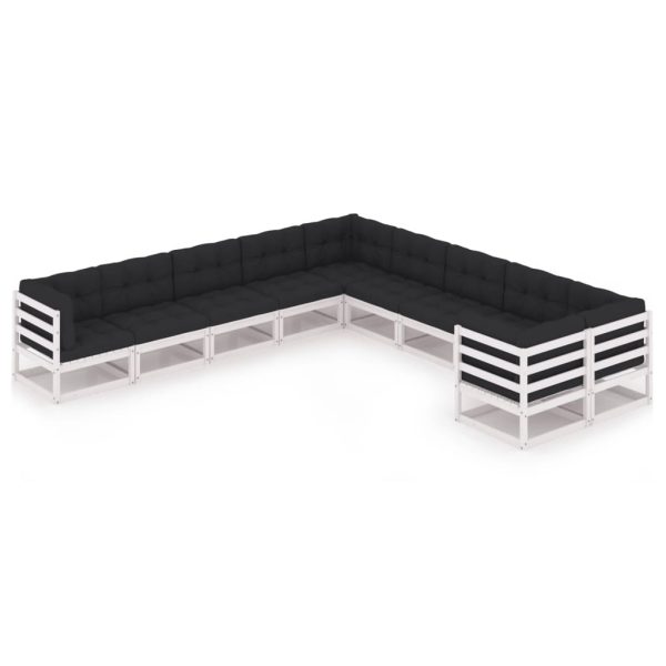 Set mobilier grădină cu perne, 10 piese, lemn masiv de pin